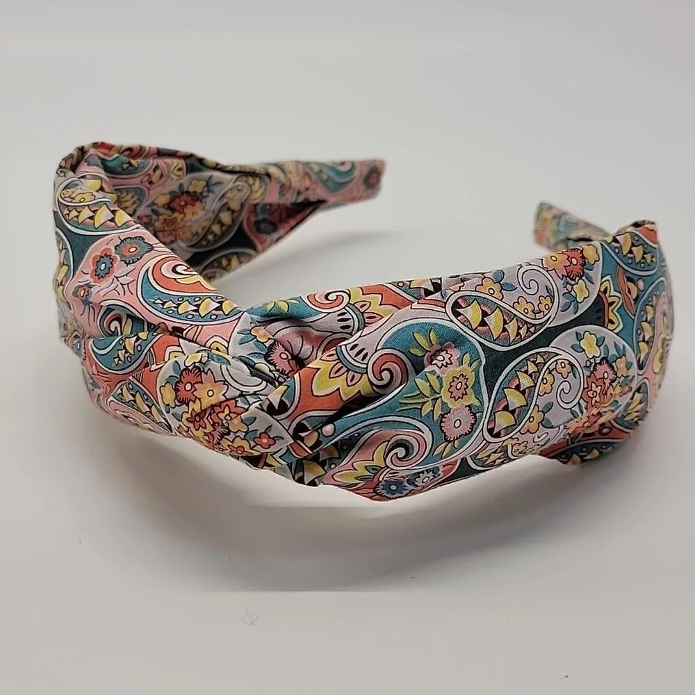 J. CREW Liberty Fabric Knot‎  Headband Paisley Floral Blue Coral Yellow Cotton